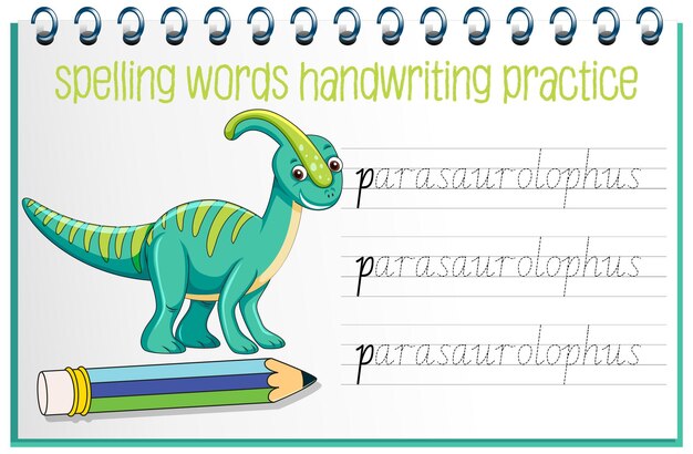 Spelling words dinosaur handwriting practice worksheet