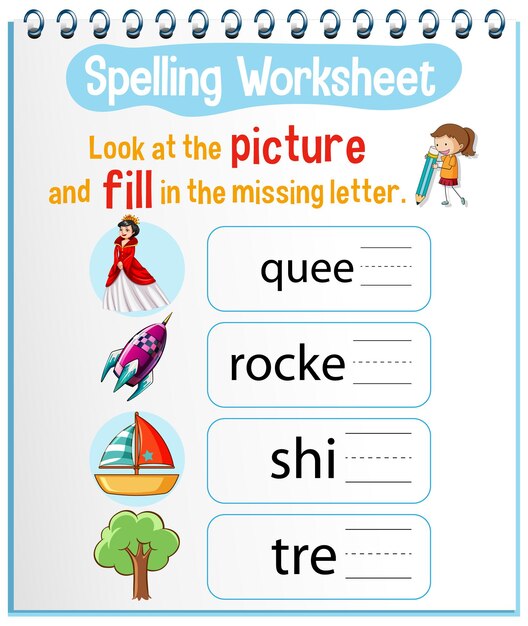 Spelling worksheet template for kids