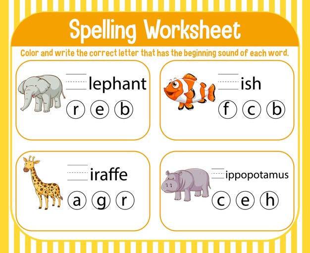 Spelling worksheet template for kids