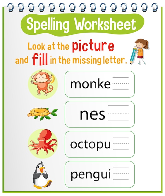 Spelling worksheet template for kids