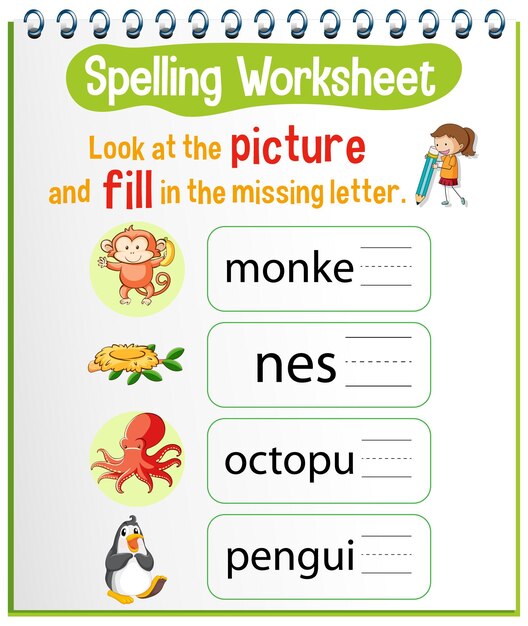 Spelling worksheet template for kids