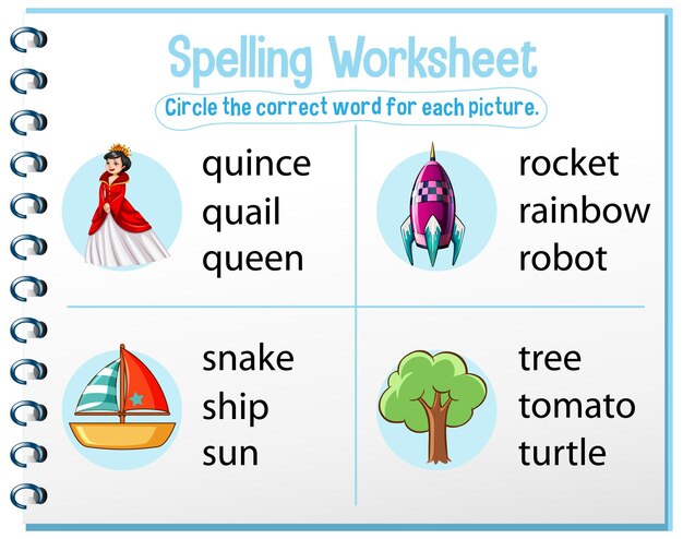 Spelling worksheet template for kids