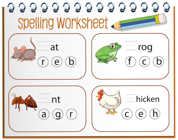 Free Vector spelling worksheet template for kids