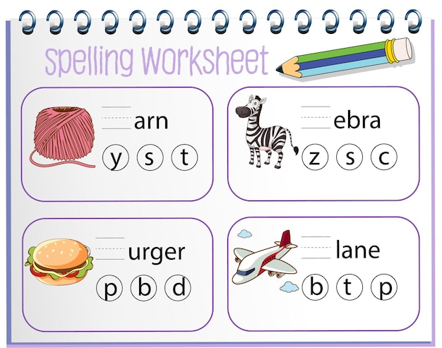 Spelling worksheet template for kids