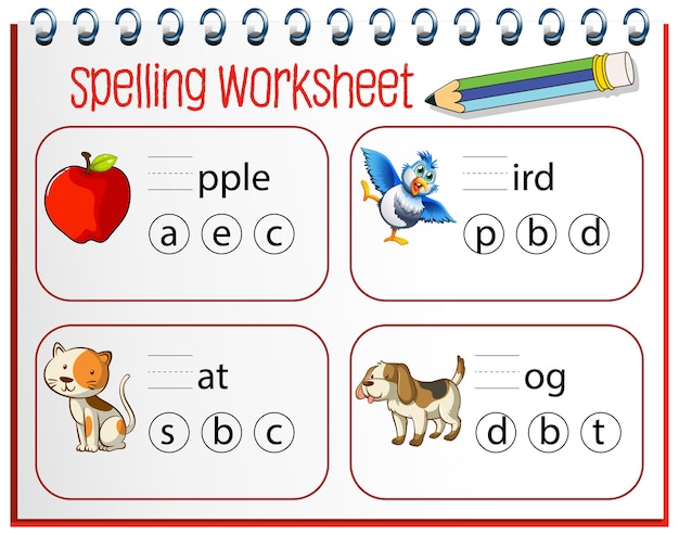 Spelling worksheet template for kids