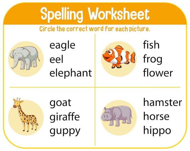 Spelling worksheet template for kids