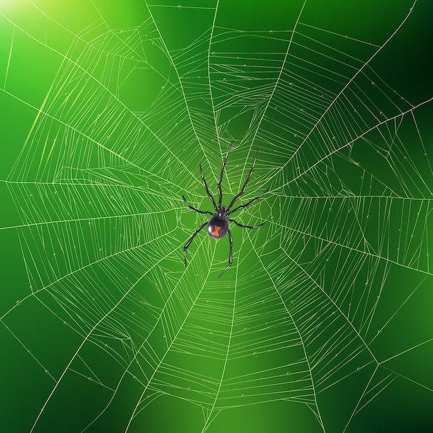 Free Vector spider weaving its web realistic illustration