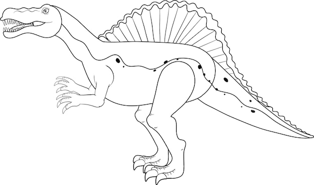 Spinosaurus dinosaur doodle outline on white background