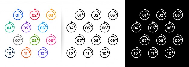 Spiral line style  bullet points numbers from one to twelve