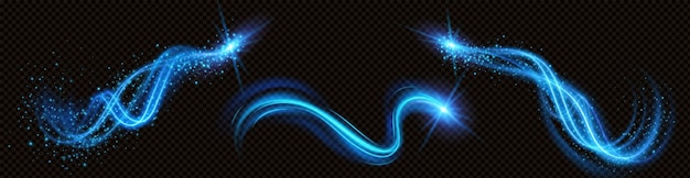 Free Vector spiral magic vortex light effect with glow vector neon energy swirl flare with glitter particle shiny speed motion transparent abstract curve futuristic flying luminous power beam with twinkle