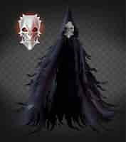 Free vector spirit of death, scary ghost, evil demon in ragged cloak with hood