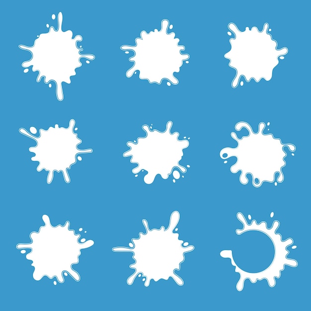 Splash set. Vector silhouettes of liquid or water drops, splashes and stains.