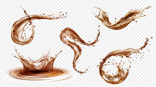 Splashes of coffee set isolated on transparent background