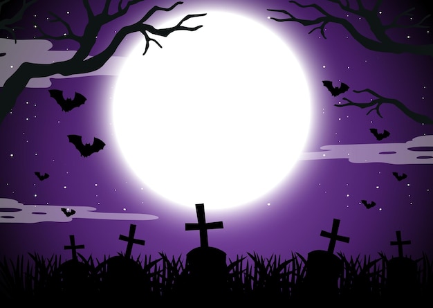 Free vector spooky forest silhouette with full moon