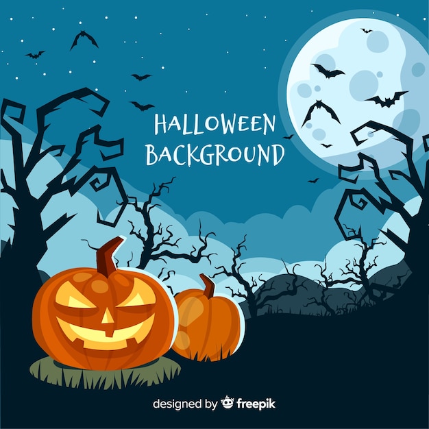 Spooky halloween background with flat design