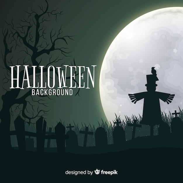 Free Vector spooky halloween background with flat design