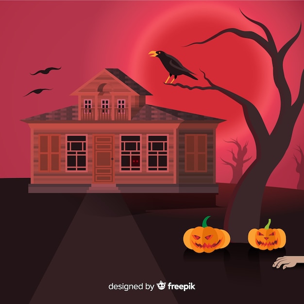 Free Vector spooky halloween background with realistic design