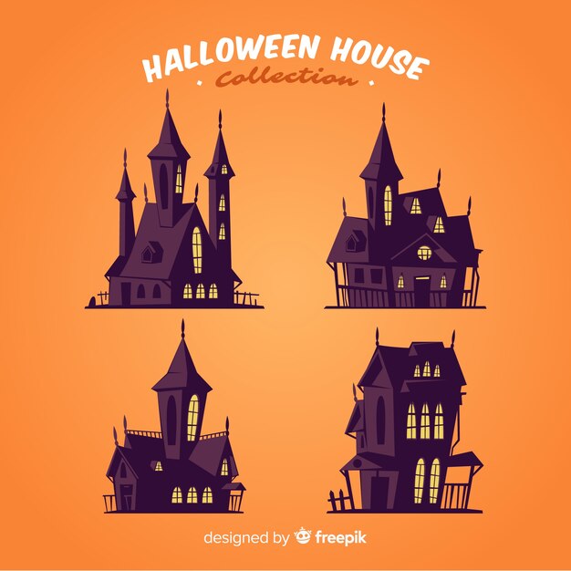 Spooky halloween house collection in flat design