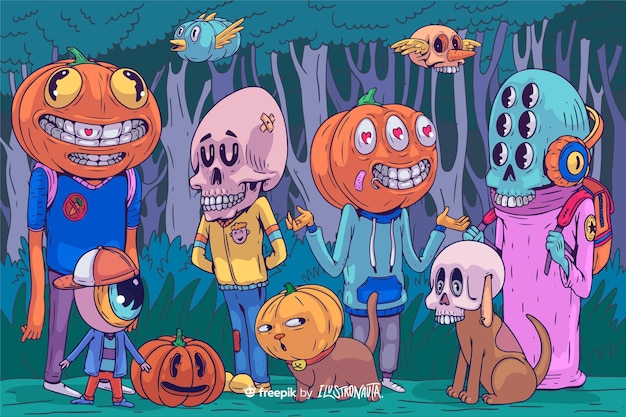 Spooky halloween illustration of creatures