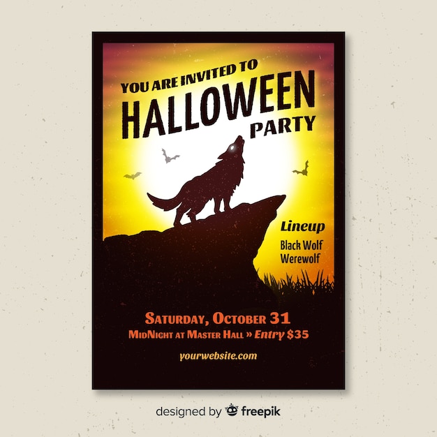 Spooky halloween party poster with flat design