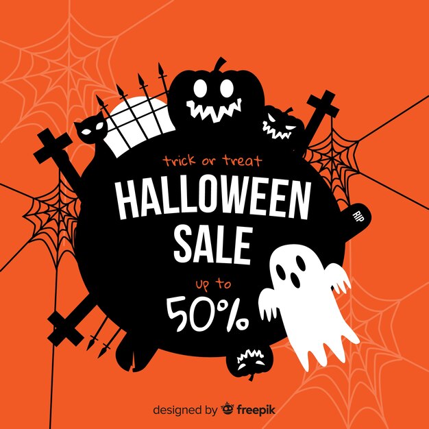 Spooky halloween sale flat design