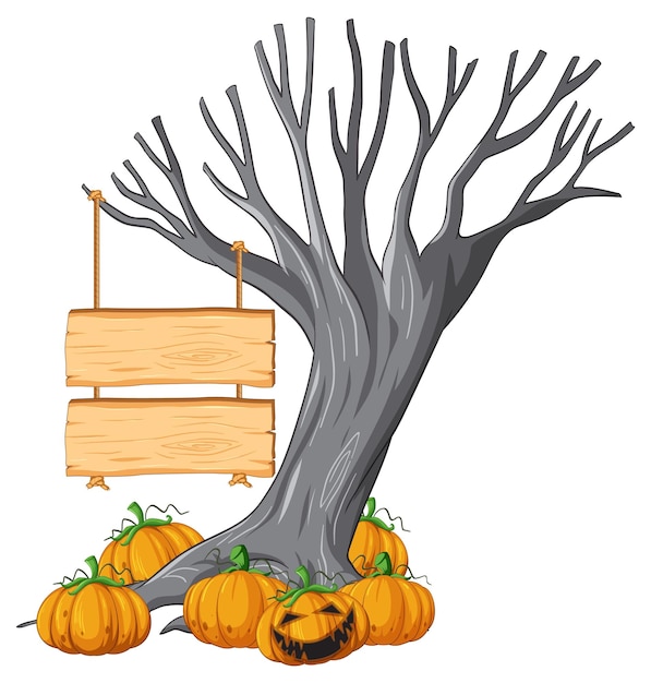 Free Vector spooky pumpkin and dead tree sign template