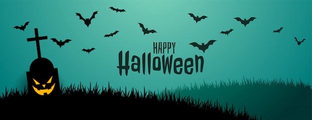 Free Vector spooky and scary halloween banner with flying bats