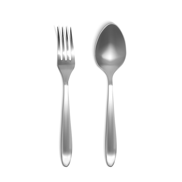 Free vector spoon and fork 3d illustration. isolated realistic set of silver or metal tableware