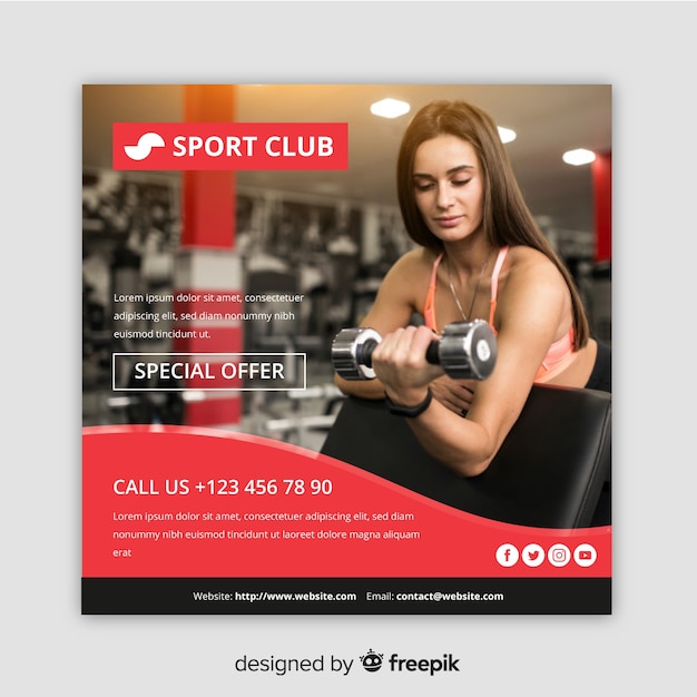 Sport banner template with photo