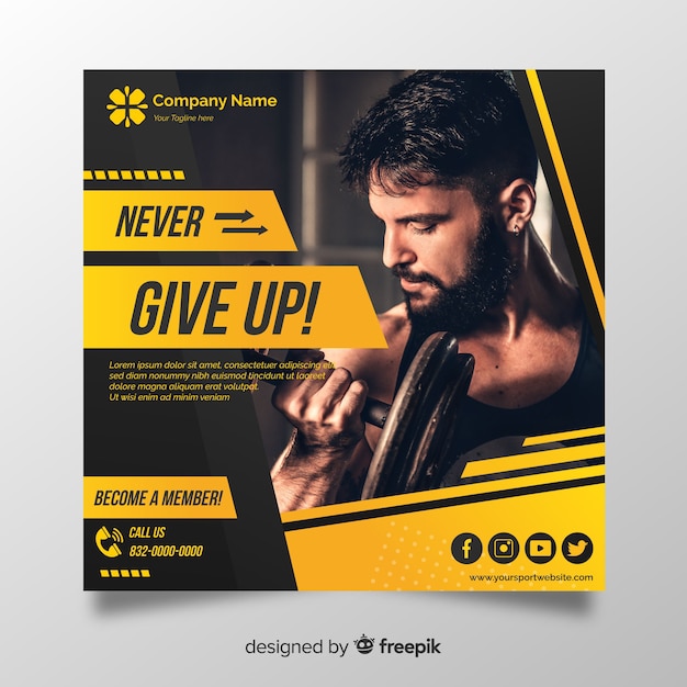 Sport banner template with photo