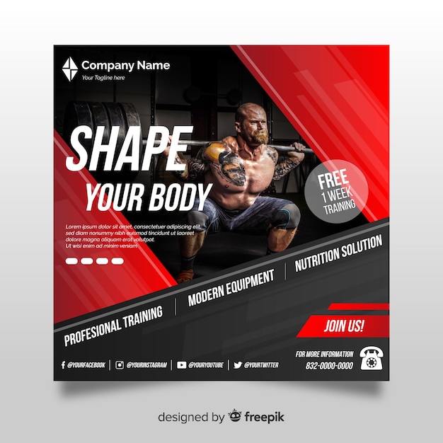 Sport banner template with photo