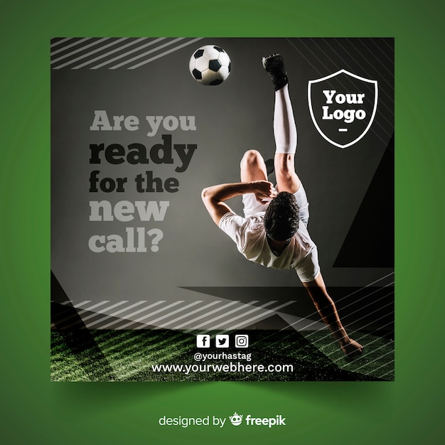 Sport banner with photo flat design