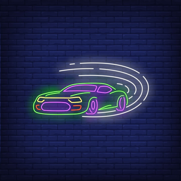 Free vector sport car driving fast neon sign