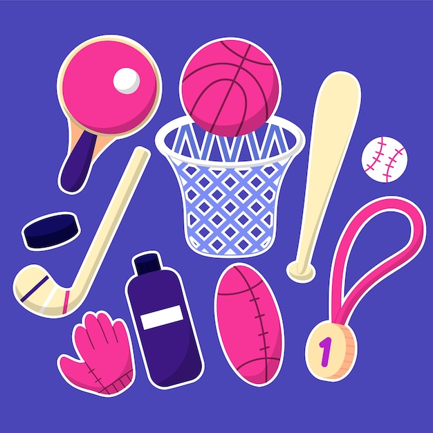 Free vector sport concept with balls and gaming items balls for football basketball rugby athletic icons fitness equipment vector illustration