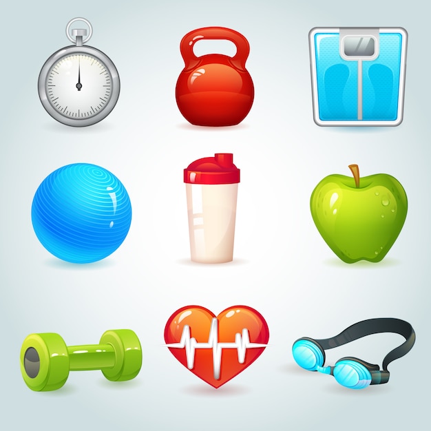 Free Vector sport and fitness realistic elements set isolated vector illustration