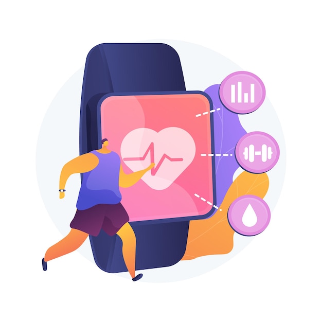 Sport and fitness tracker abstract concept vector illustration. activity band, health monitor, wrist-worn device, application for running, cycling and every-day training abstract metaphor.