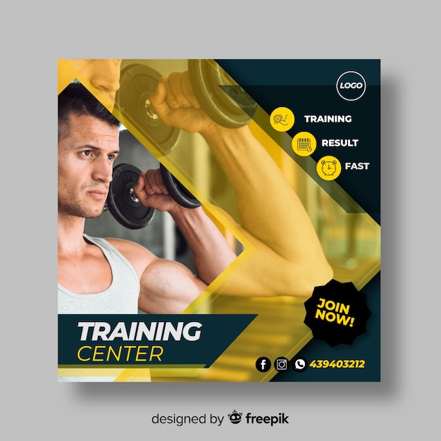 Sport flyer template with photo