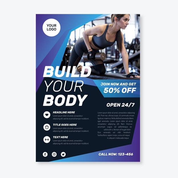 Sport flyer template with photo