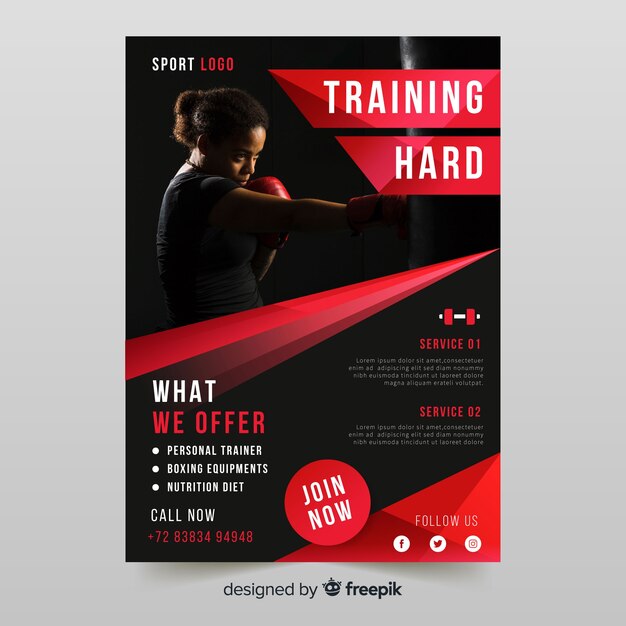 Sport flyer template with photo