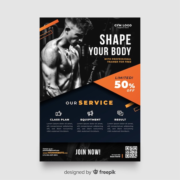 Free Vector sport flyer with photo template