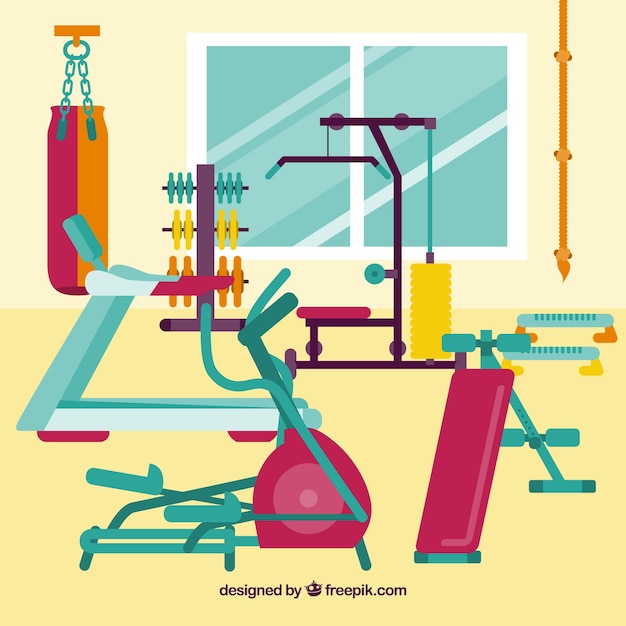 Free Vector sport gym background with exercise machines