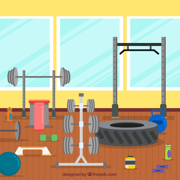 Free Vector sport gym background with exercises machines