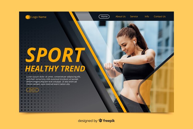 Sport healthy trend landing page with photo