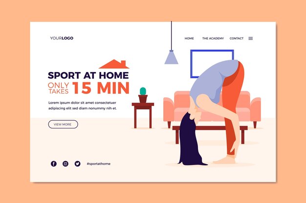 Free Vector sport at home landing page