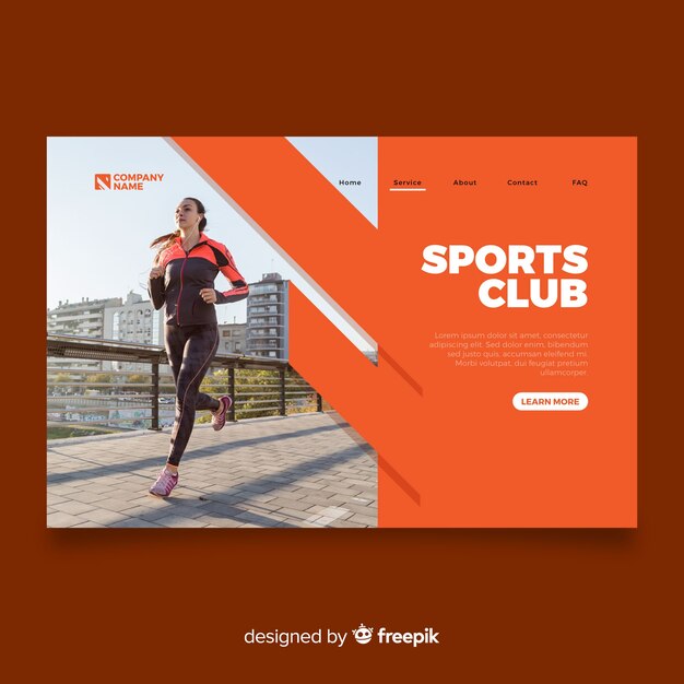 Sport landing page template with photo