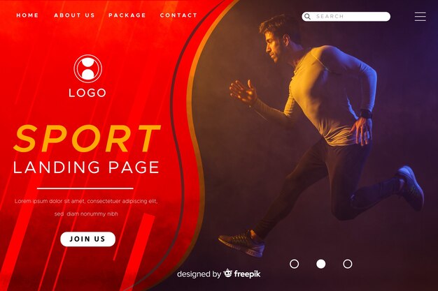 Sport landing page template with photo