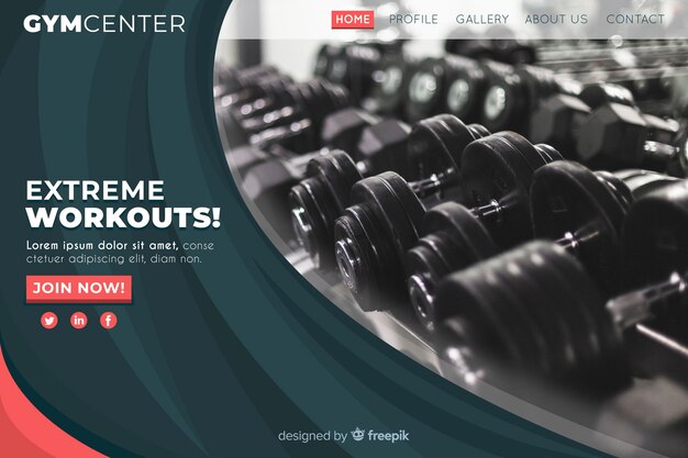 Sport landing page template with photo