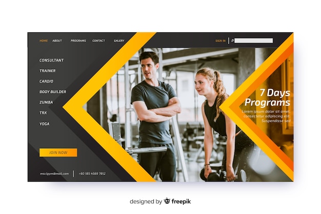 Sport landing page template with photo