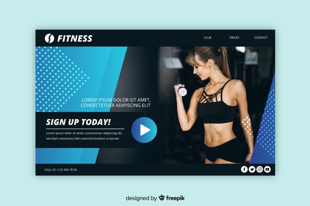 Sport landing page template with photo