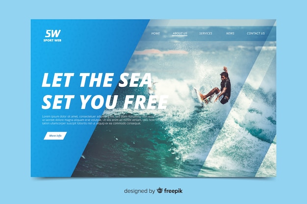 Sport landing page template with photo